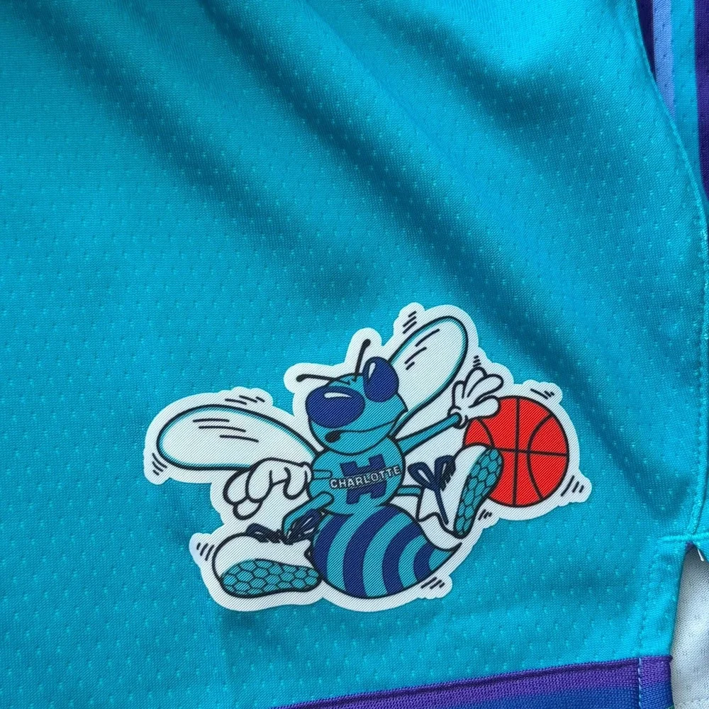 Jordan Charlotte Hornets Game Shorts 38 Large NBS Swingman Teal Hardwood Classic